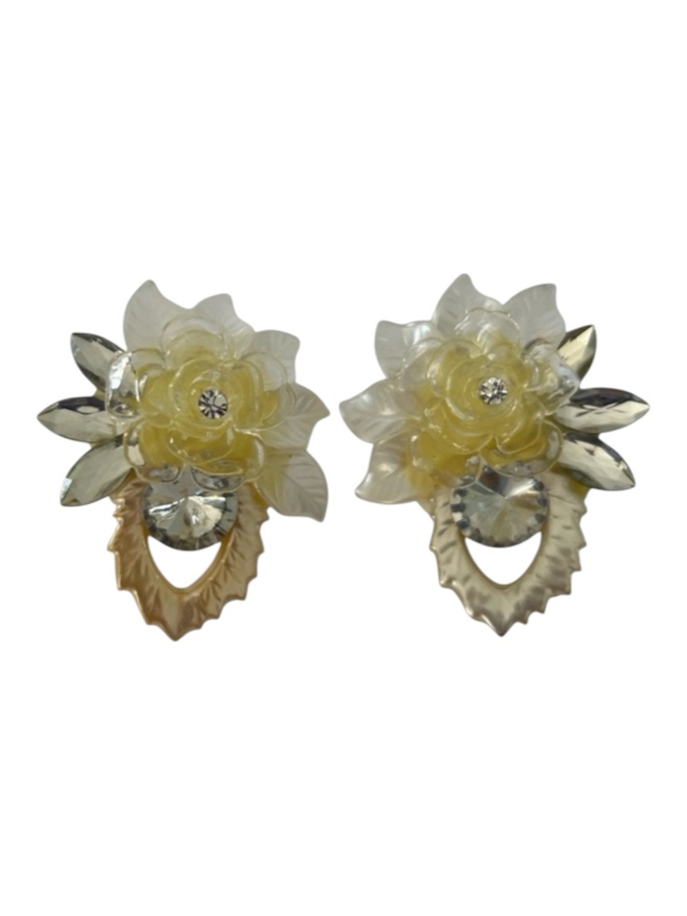 Vintage 80’s Floral Earrings with Rhinestone Details (Missing Backings)
